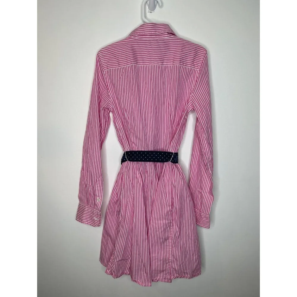 Polo Ralph Lauren Girls Pink & White Striped Long Sleeve Shirt Dress Sz 12